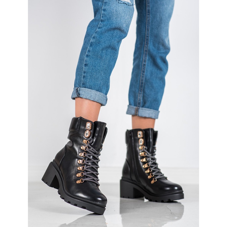 Seastar Sznurowane Botki Na Obcasie czarne 1