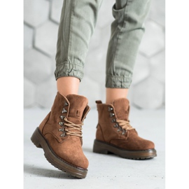SHELOVET Sznurowane Traperki brązowe 2