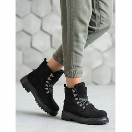 SHELOVET Sznurowane Traperki czarne 1