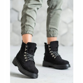 SHELOVET Sznurowane Traperki czarne 2