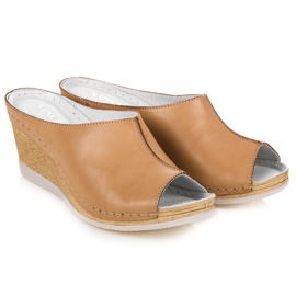 Vinceza Skórzane Klapki brązowe 1