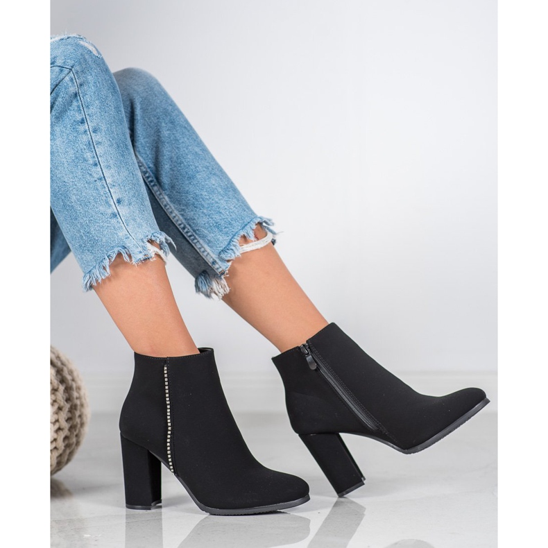 Seastar Matowe Botki Z Cyrkoniami czarne 1