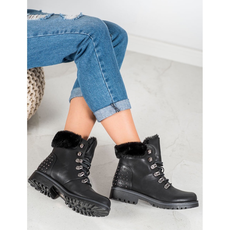 SHELOVET Traperki Z Dżetami czarne 1