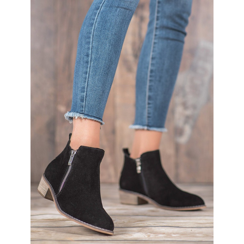 Goodin Skórzane Botki Z Suwakiem czarne 1