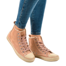 Różowe ocieplane trampki T-040 czarne 1