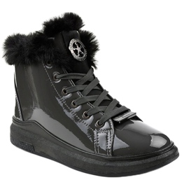 Lakierowane cieplane szare trampki TL135-7 1