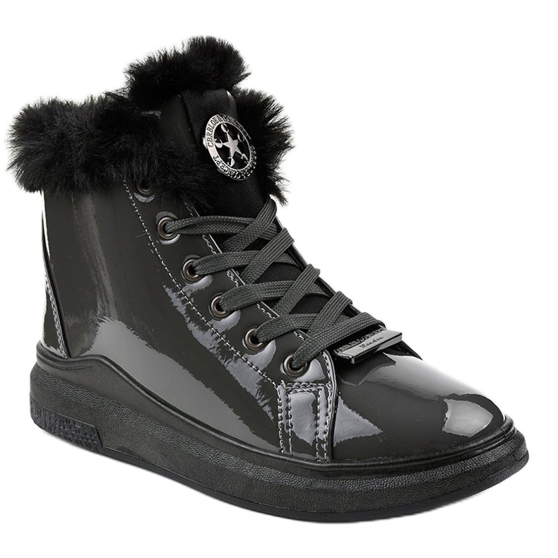 Lakierowane cieplane szare trampki TL135-7 1