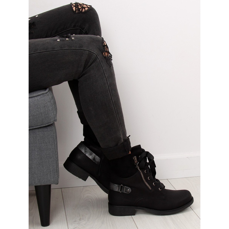 Botki sznurowane workery czarne 17103-2 Black Ii Gatunek 1