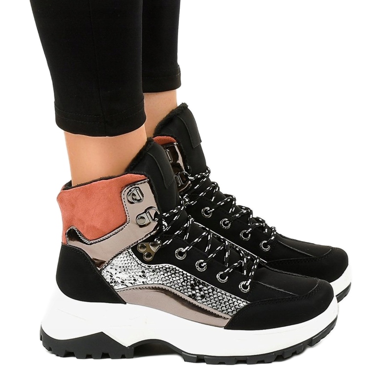 Czarne damskie sneakersy ocieplane F-19208-1 wielokolorowe 1
