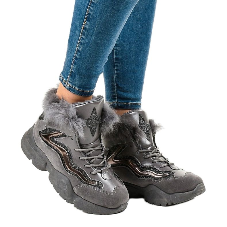 Ocieplane szare trampki LS-2062 1