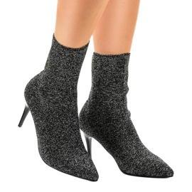 Czarno-srebrne botki na szpilce LL-103P czarne szare 1