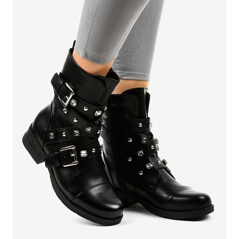 Czarne wysokie botki ocieplane zdobione 88093 2