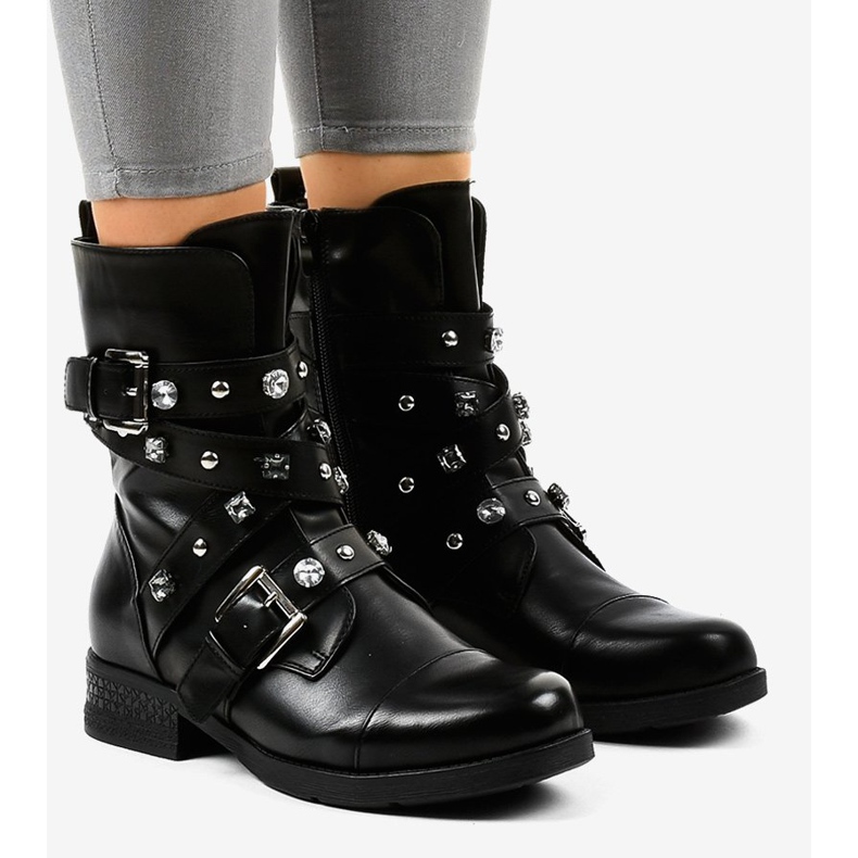 Czarne wysokie botki ocieplane zdobione 88093 1