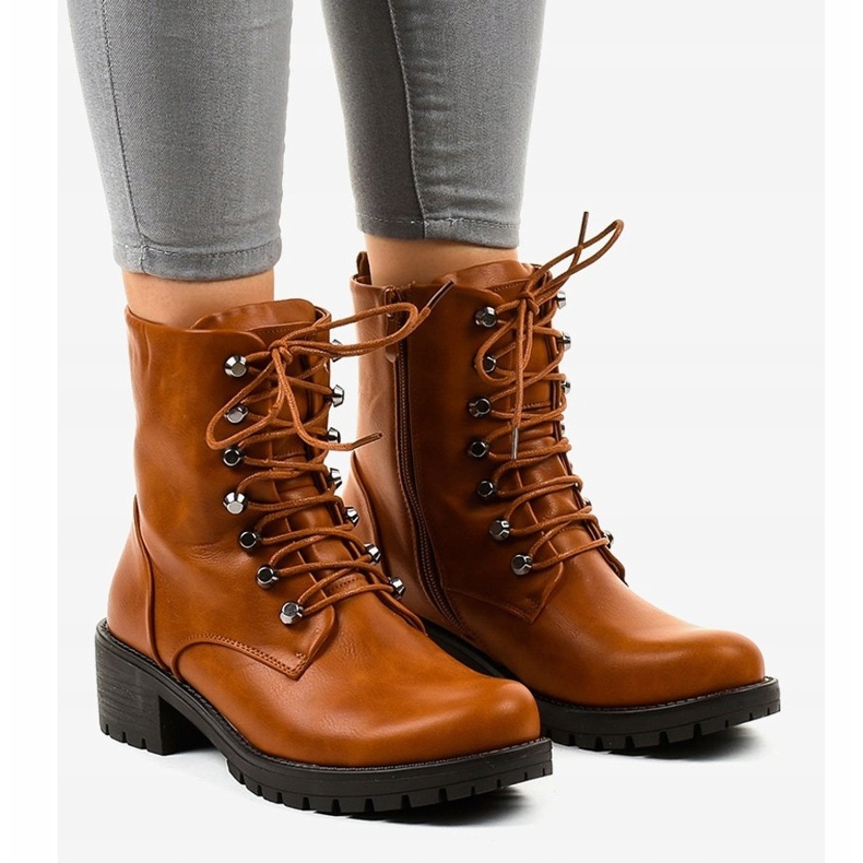 Brązowe ocieplane botki militarki K-9922 1