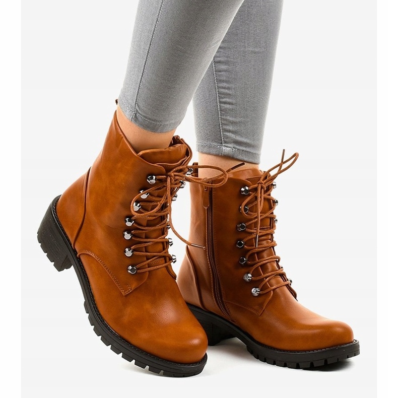 Brązowe ocieplane botki militarki K-9922 2