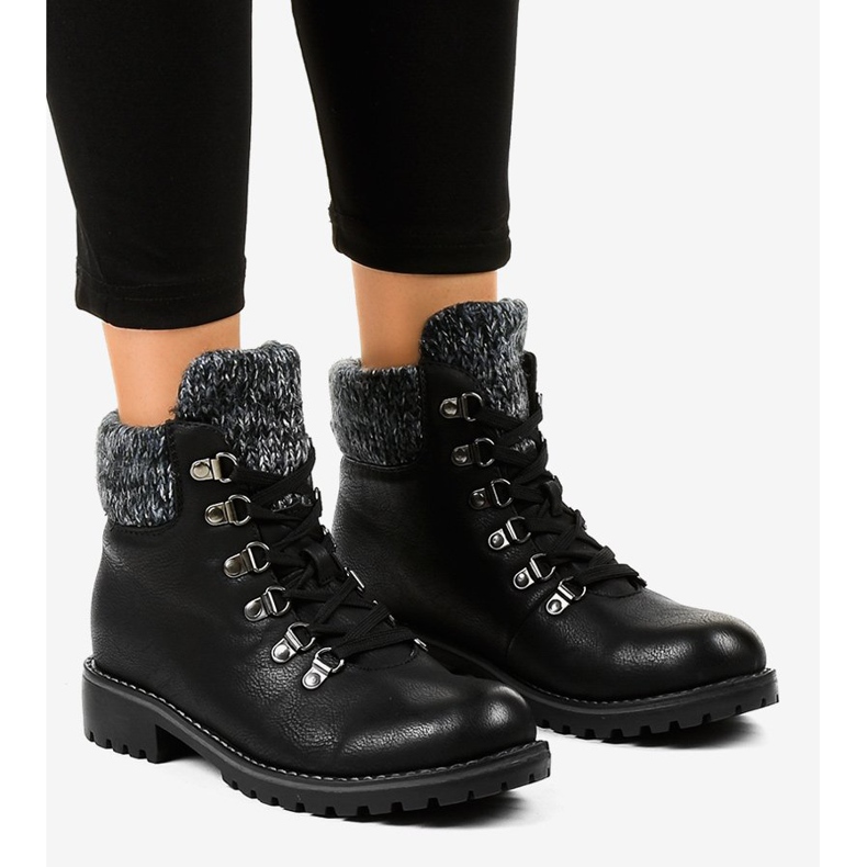 Czarne traperki botki bez ocieplenia Z186 1