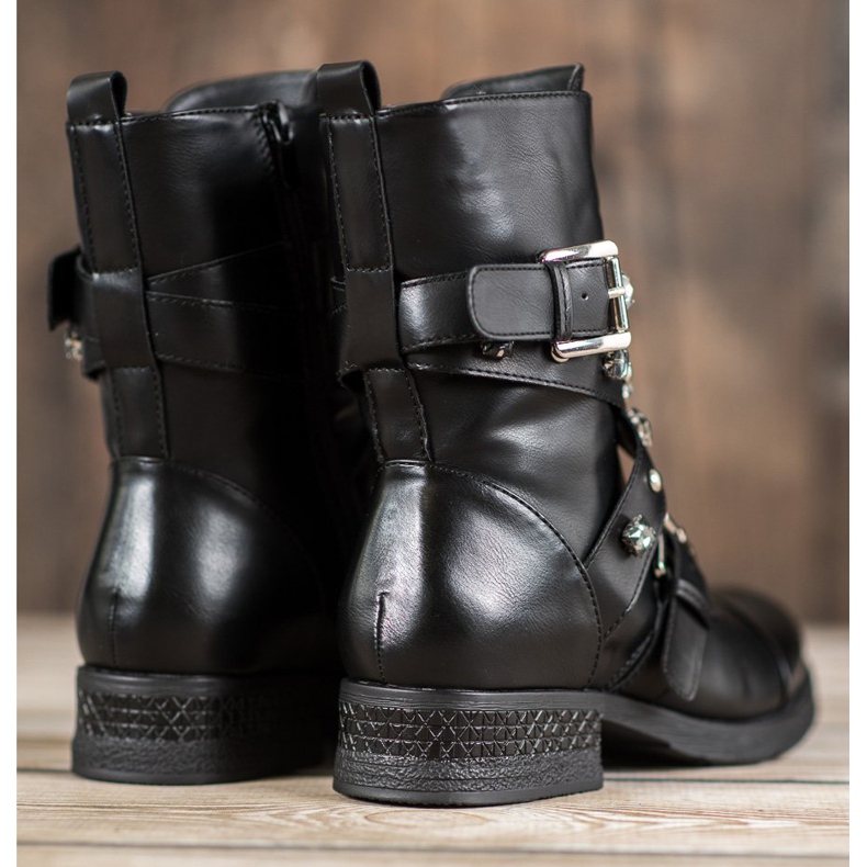 Kayla Workery Z Ozdobnym Paskiem czarne 1