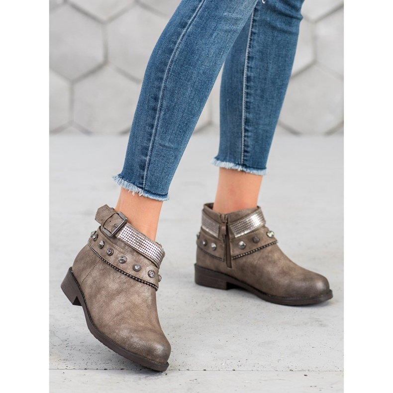 Forever Folie Botki Z Dżetami brązowe 2