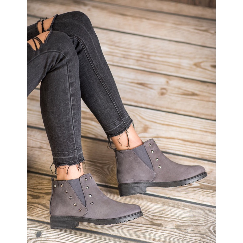 SHELOVET Botki Z Ćwiekami szare 1