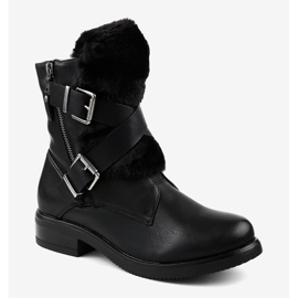Czarne płaskie botki z futerkiem 1061A-PA 1