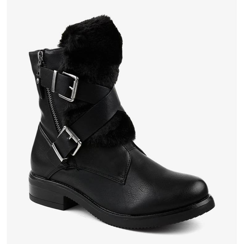 Czarne płaskie botki z futerkiem 1061A-PA 1