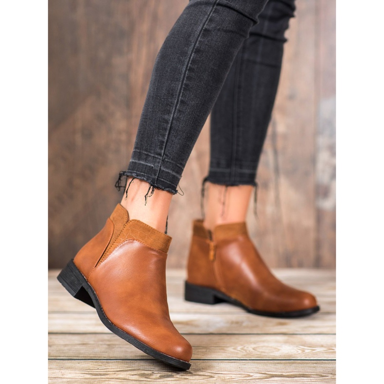 Small Swan Casualowe Camelowe Botki brązowe 2