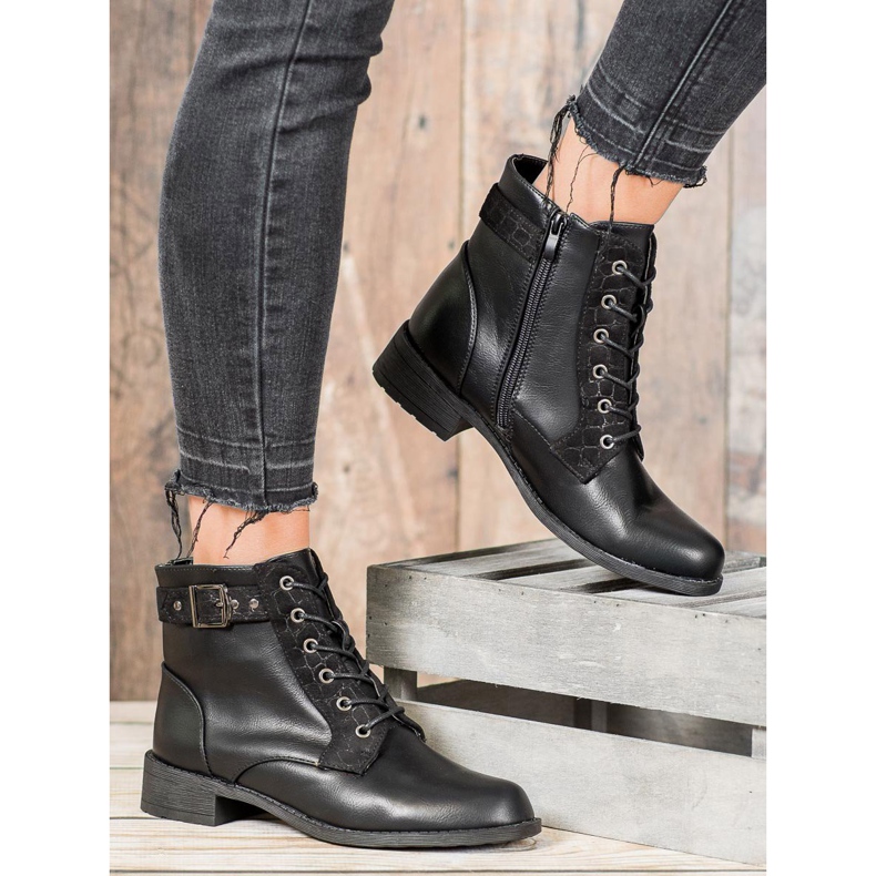 Small Swan Klasyczne Sznurowane Botki czarne 2