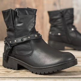 J. Star Workery Z Ozdobnym Paskiem czarne 1