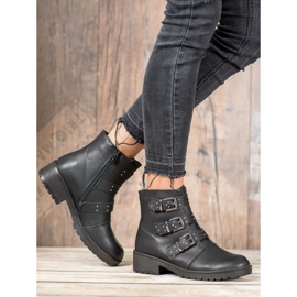 J. Star Czarne Workery Z Klamrami 1