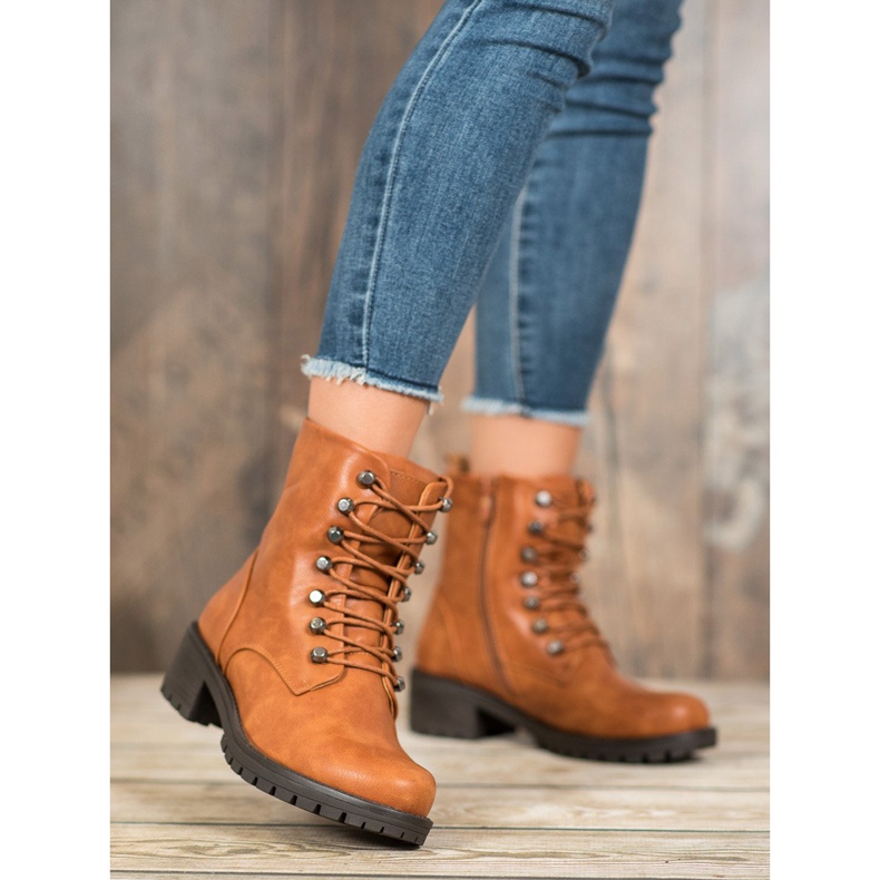 Kayla Rockowe Workery Z Eko Skóry brązowe 2