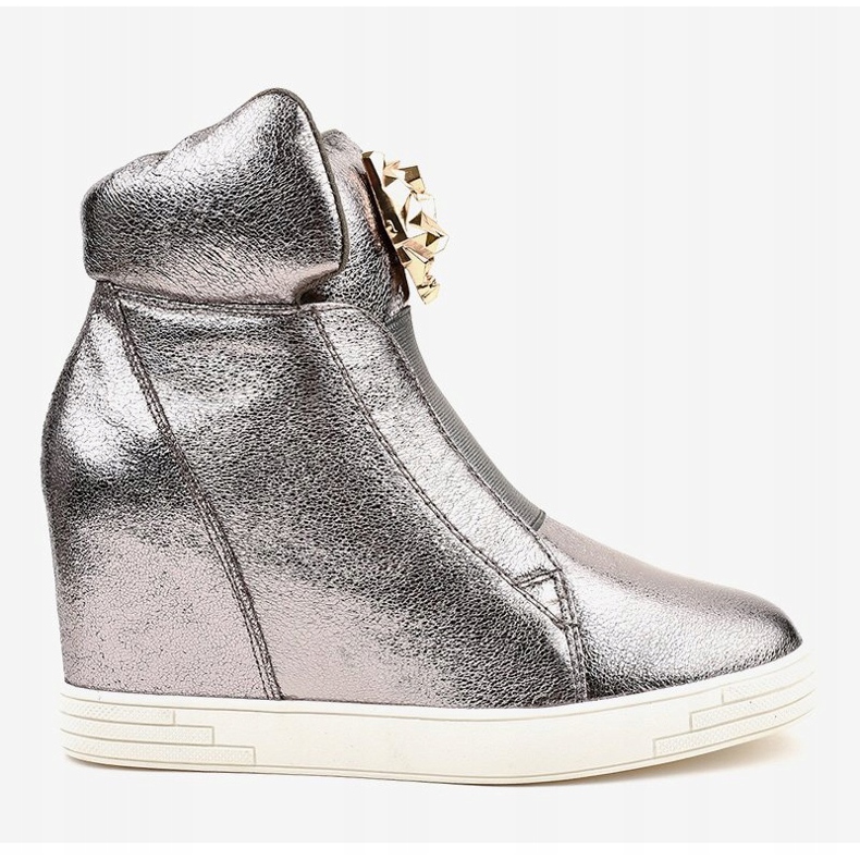 Srebrne sneakersy na koturnie jaguar KLS-105-4 szare 2