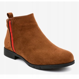 Brązowe płaskie botki damskie z futerkiem C08 1