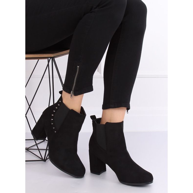 Botki na szerokim obcasie czarne 8063 Black 2