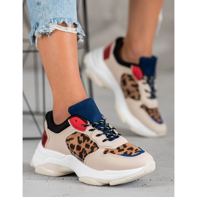 SHELOVET Modne Sneakersy Leopard Print brązowe wielokolorowe 1
