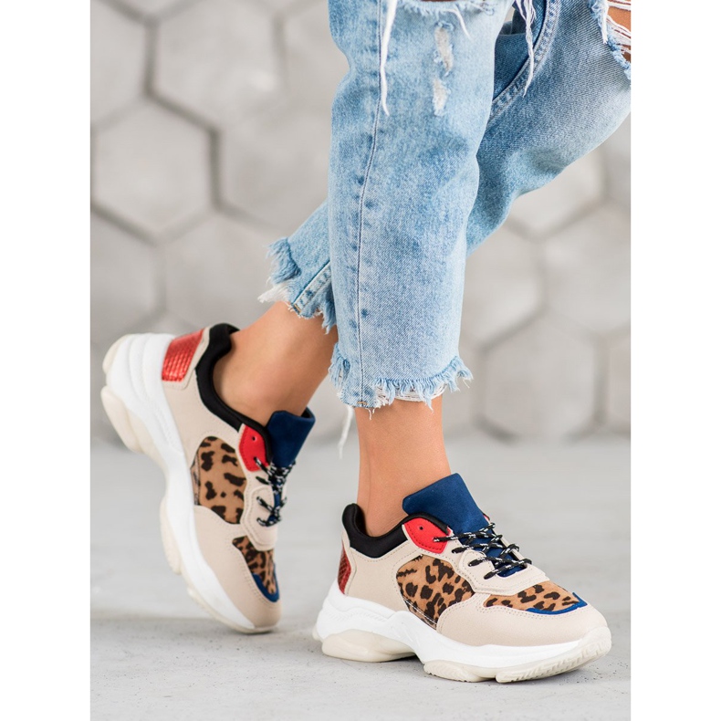 SHELOVET Modne Sneakersy Leopard Print brązowe wielokolorowe 2