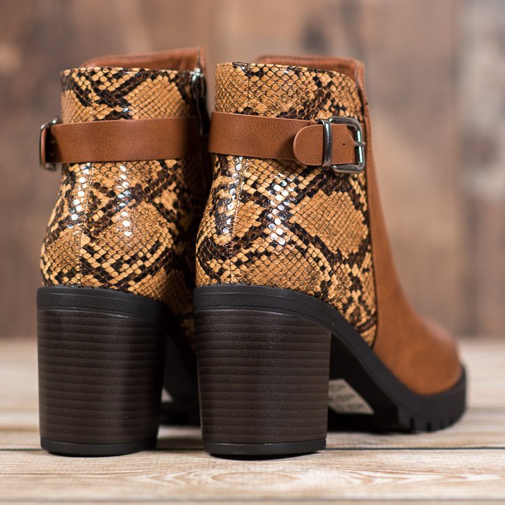 Seastar Botki Na Platformie Snake Print brązowe wielokolorowe 1