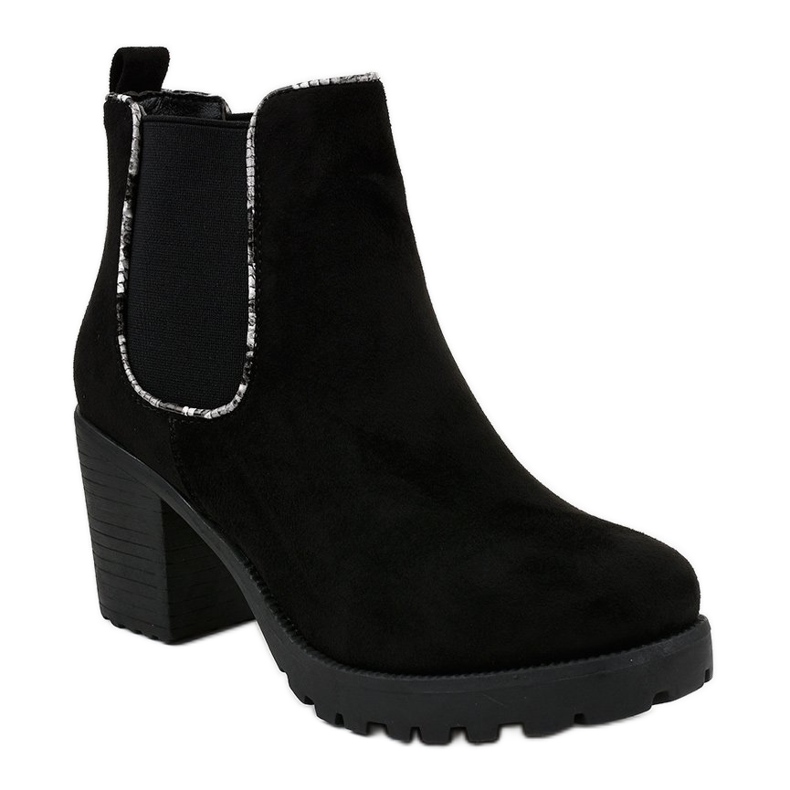 Czarne botki na słupku z gumką M10-7 1