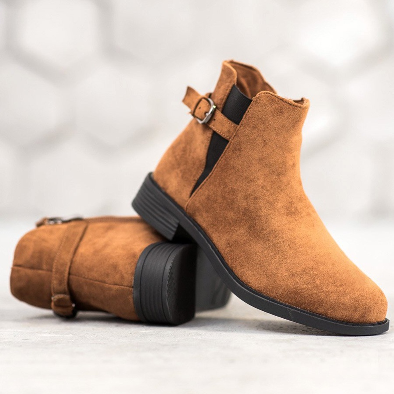 Ideal Shoes Zamszowe Botki brązowe 1