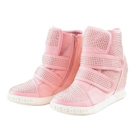 Różowe sneakersy na koturnie z ćwiekami KLS-112-4 2