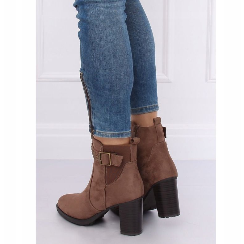 Botki na obcasie brązowe 6139 Khaki 1