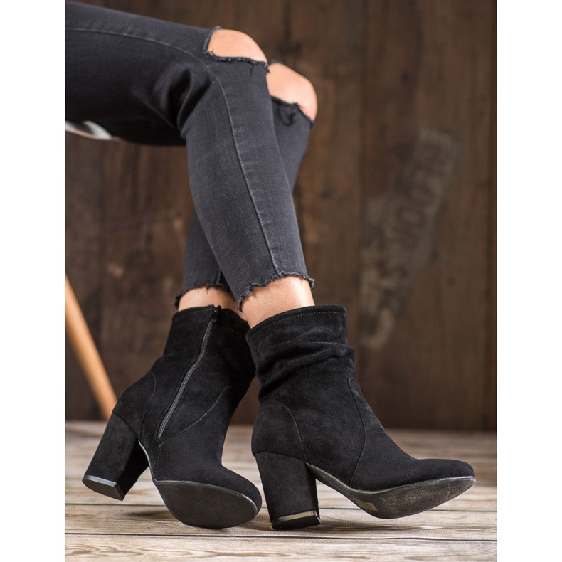 SHELOVET Wysokie Zamszowe Botki czarne 2