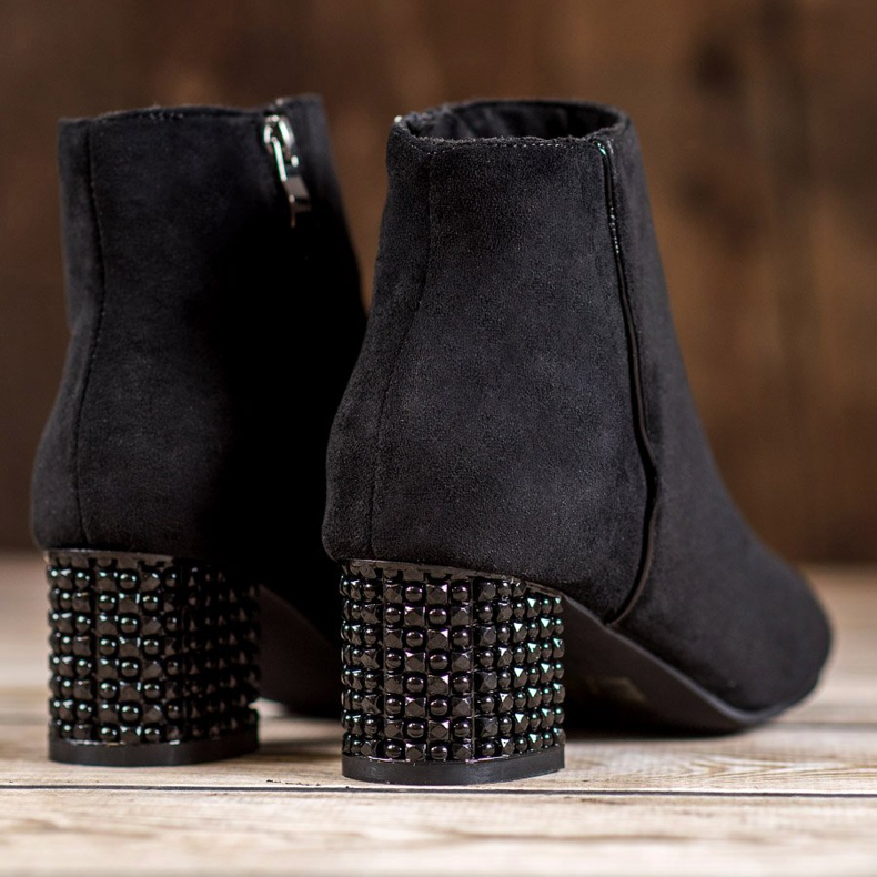 SHELOVET Botki Z Ozdobnym Obcasem czarne 1