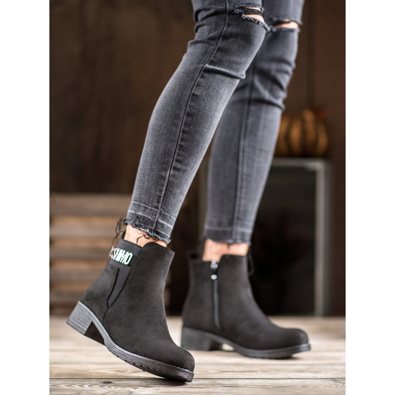 Super Me Modne Zamszowe Botki czarne 2