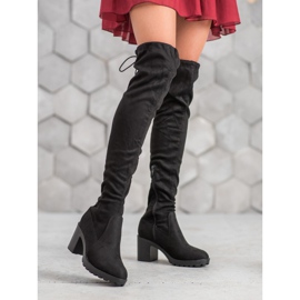 Small Swan Zamszowe Muszkieterki Na Słupku czarne 1