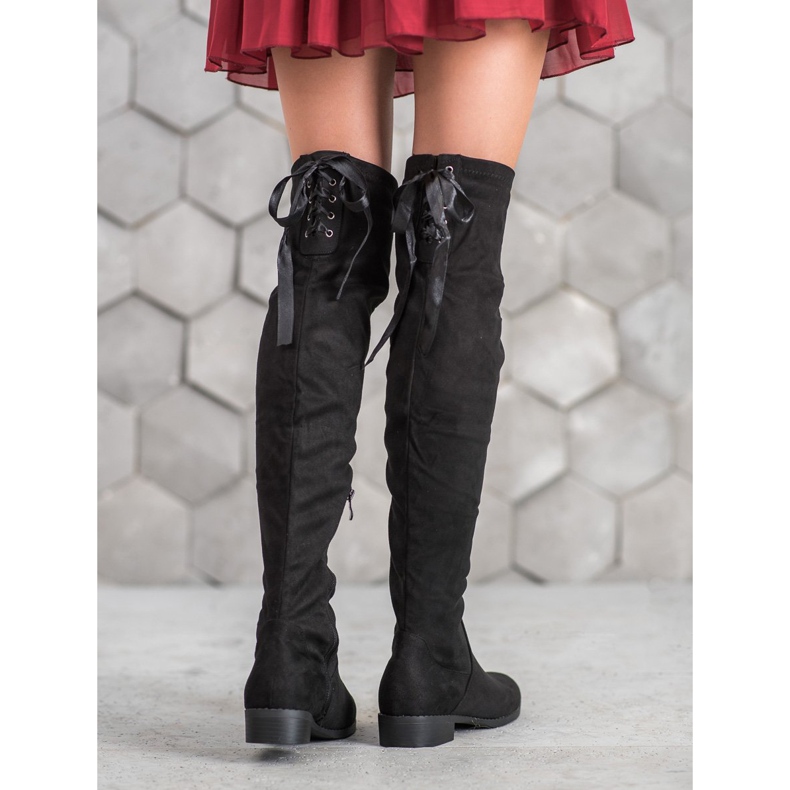 SHELOVET Zamszowe Kozaki Z Wiązaniem czarne 1