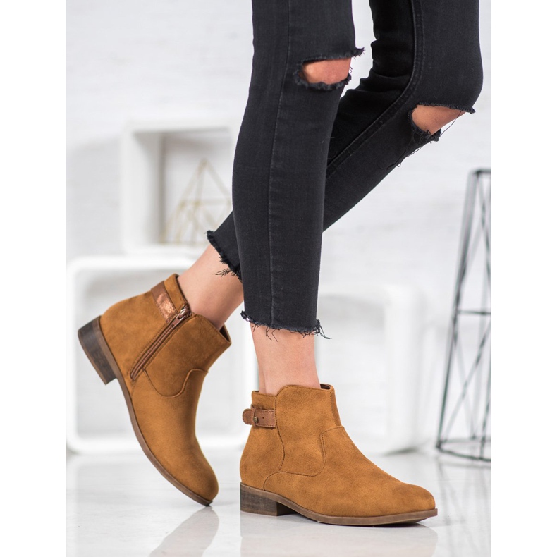 SHELOVET Botki Z Ozdobnym Paskiem brązowe 2