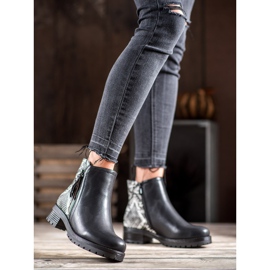 SHELOVET Workery Na Platformie Snake Print czarne 1