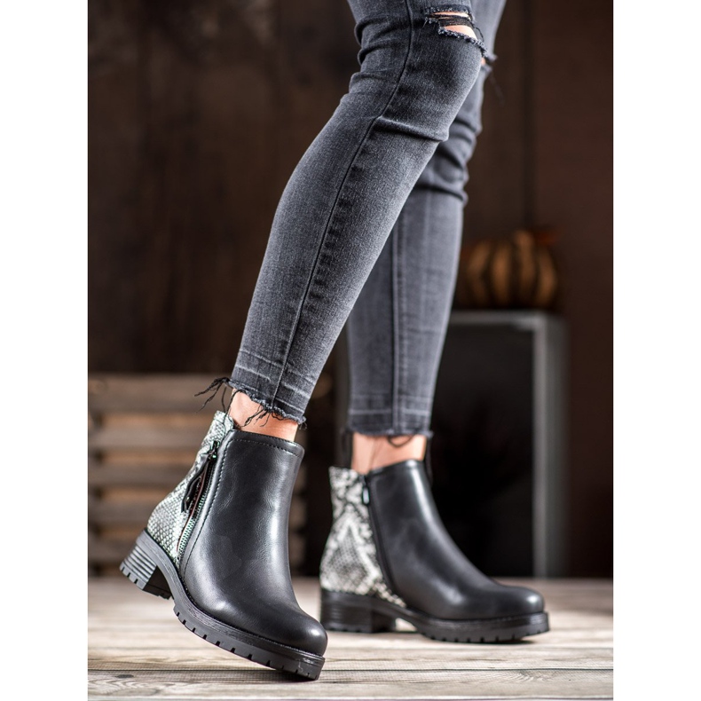 SHELOVET Workery Na Platformie Snake Print czarne 1