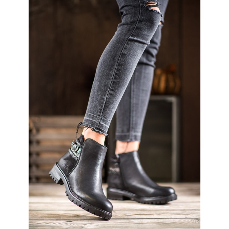 Erynn Niskie Workery Z Ozdobnym Paskiem czarne 2