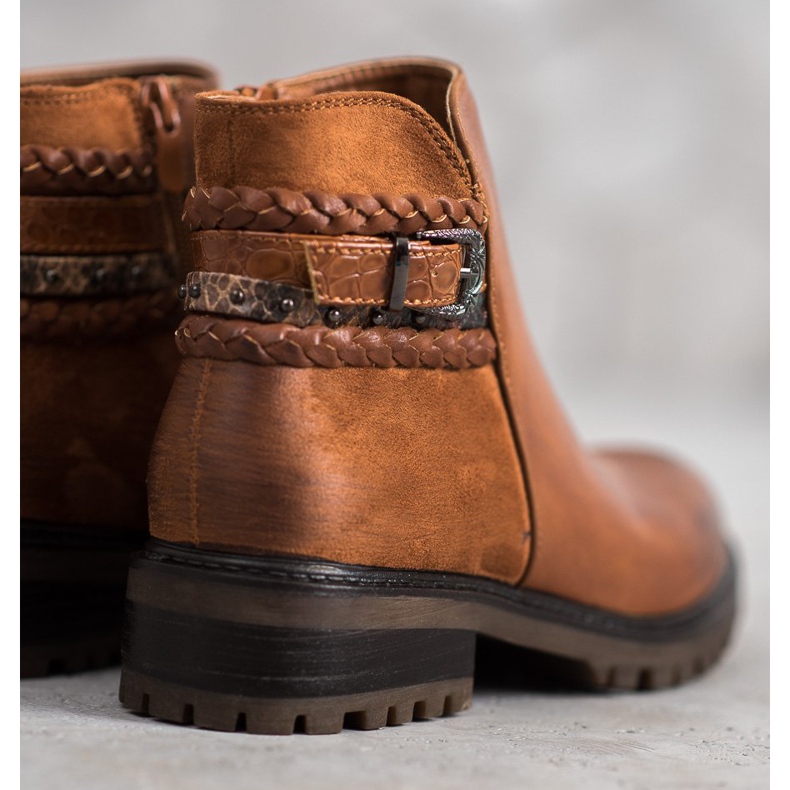 Erynn Niskie Workery Z Ozdobnym Paskiem brązowe 2